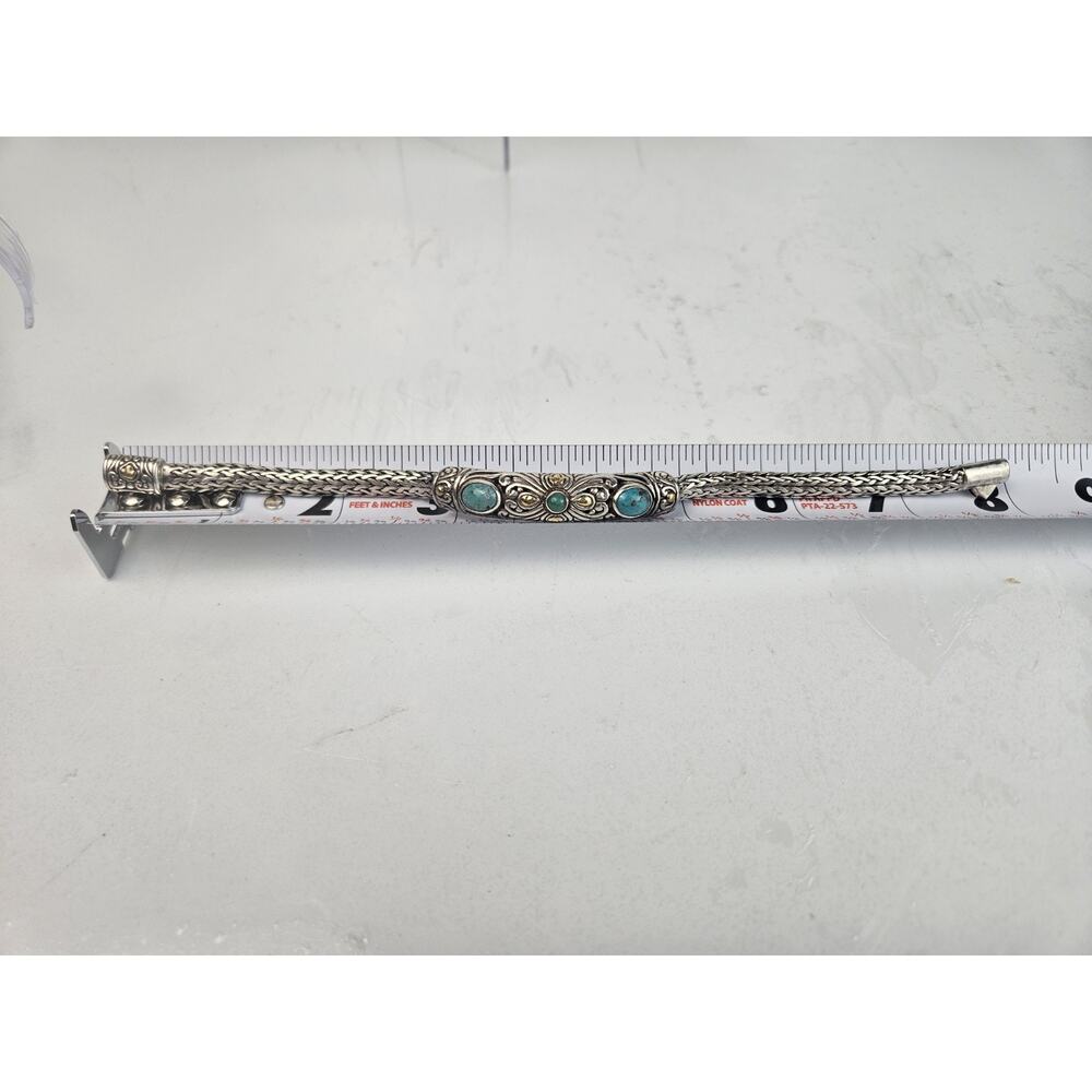 925 Sterling Silver Turquoise Woven Bracelet‎ 7.5" - Picture 8 of 10